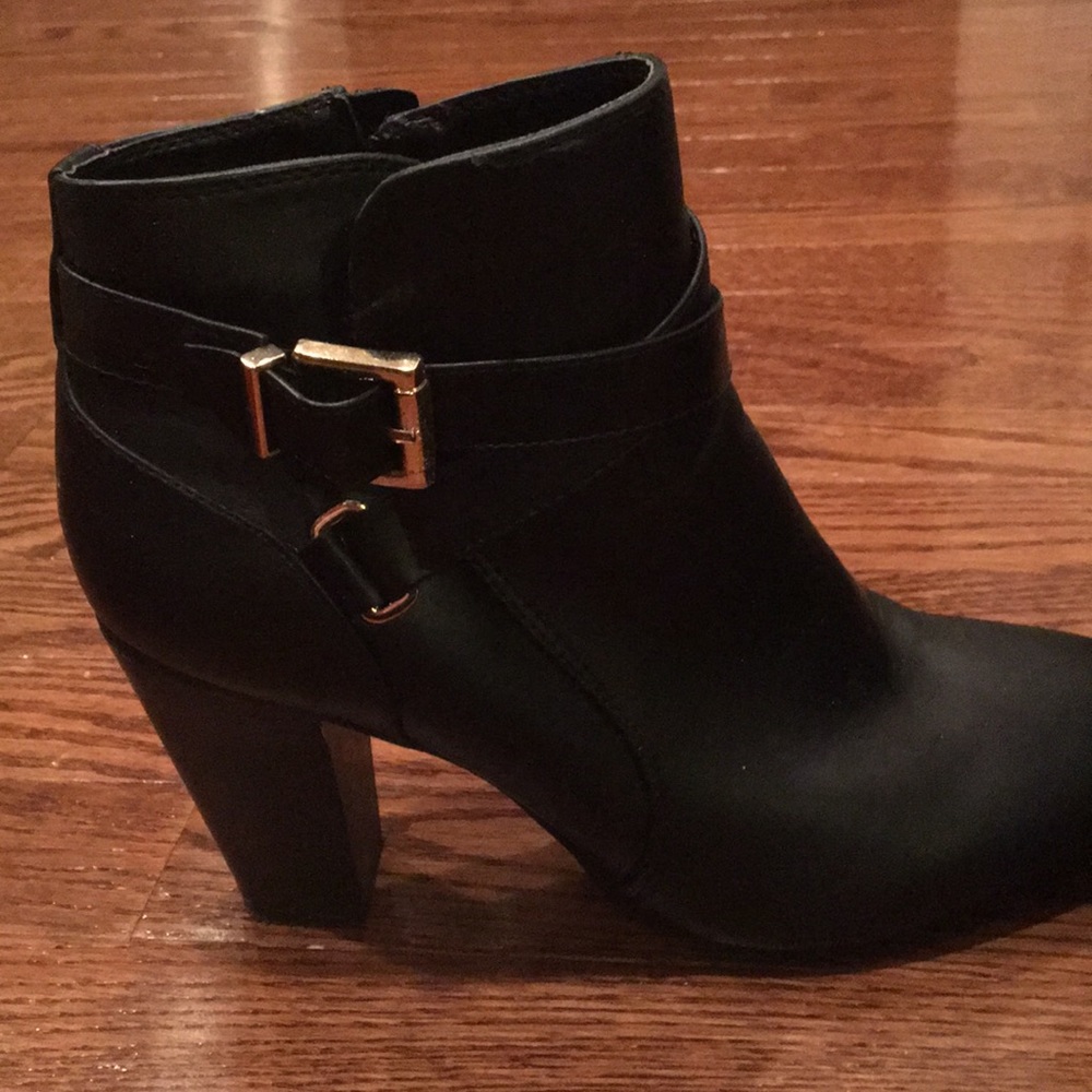 Vegan leather booties with buckle detail
